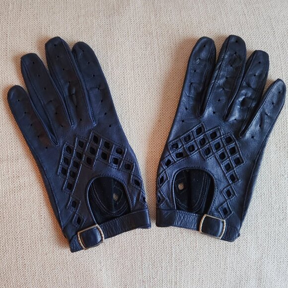Vintage Navy Soft Leather Driving Gloves - S/M - Picture 1 of 7